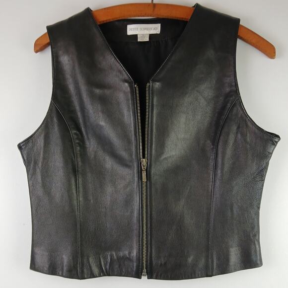 Petite Sophisticate VTG SZ 8 Cropped Genuine Leather Vest Front Zip - Picture 3 of 7